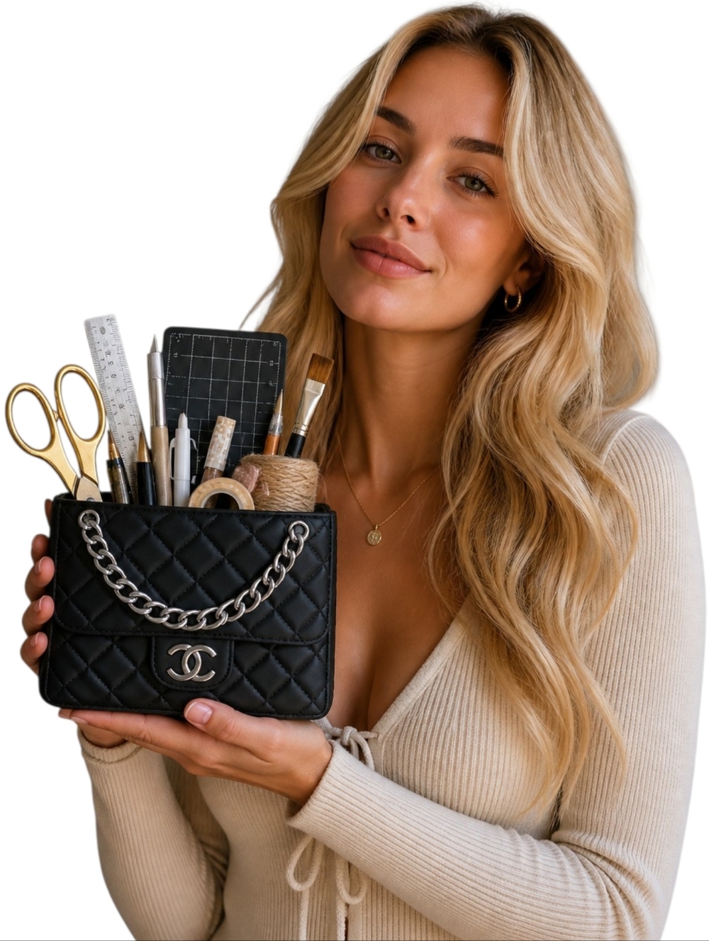 3D Printed Quilted Black Vase Organizer, Gold or Silver Painted Chain - Picture 3 of 12